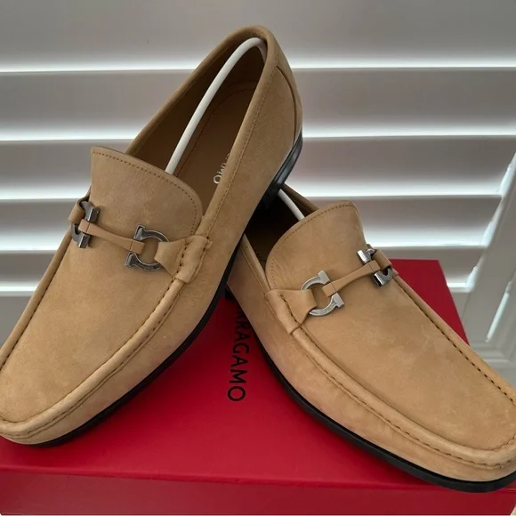 Salvatore Ferragamo Grandioso Suede Loafer camel color Men's size 12E. Ret. $850